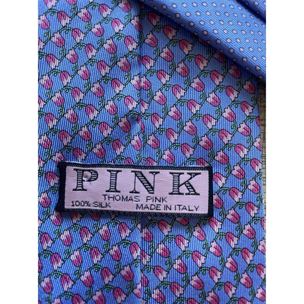 Thomas Pink Silk Tie Blue Pink Made in Italy Men's Floral Spring Summer